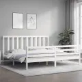 Cadre de lit avec tête de lit blanc 200x200 cm bois massif