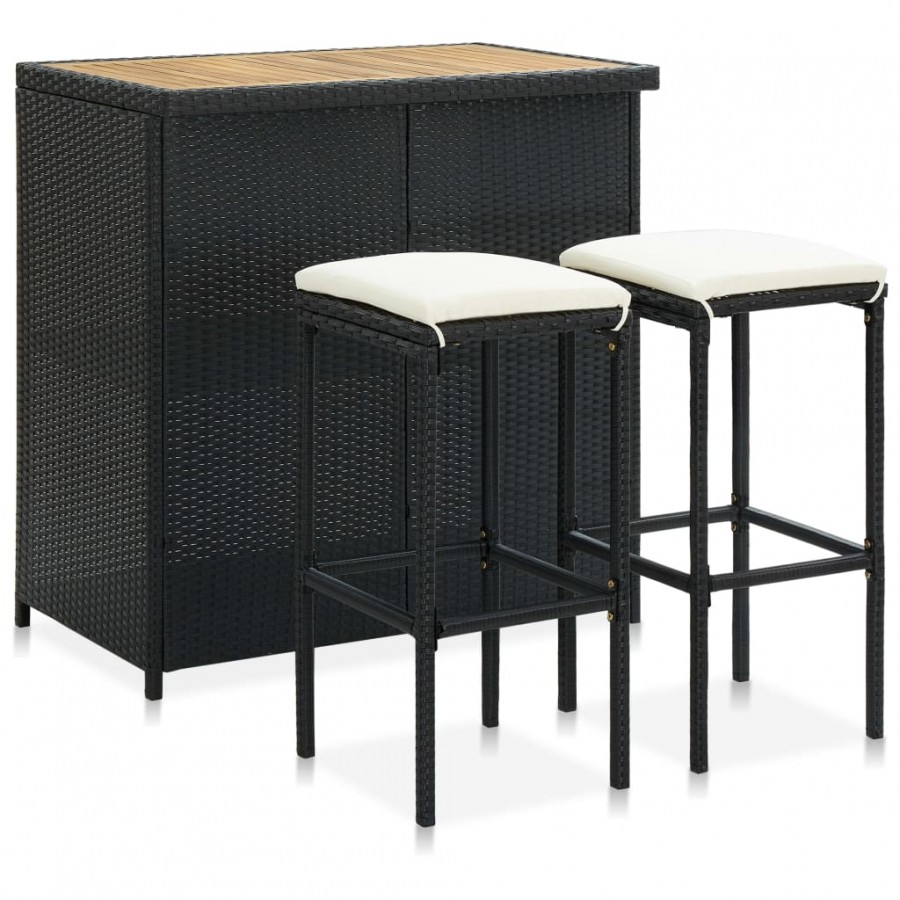 Ensemble de bar 3 pcs Résine tressée Noir