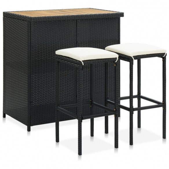 Ensemble de bar 3 pcs Résine tressée Noir