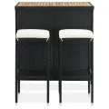 Ensemble de bar 3 pcs Résine tressée Noir