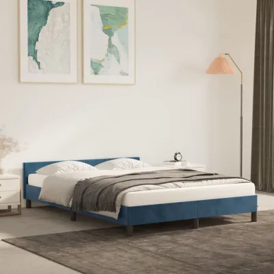 Cadre de lit avec tête de lit Bleu foncé 140x190 cm Velours