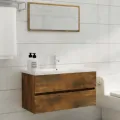 Armoire de lavabo Chêne fumé 90x38,5x45 cm Bois d'ingénierie