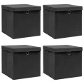 Boîtes de rangement avec couvercle 4 pcs Noir 32x32x32 cm Tissu