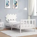 Cadre de lit avec tête de lit blanc 90x200 cm bois massif