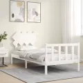 Cadre de lit avec tête de lit blanc 90x200 cm bois massif