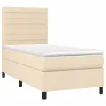 cadre de lit et matelas et LED Crème 90x190 cm Tissu