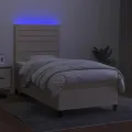 cadre de lit et matelas et LED Crème 90x190 cm Tissu