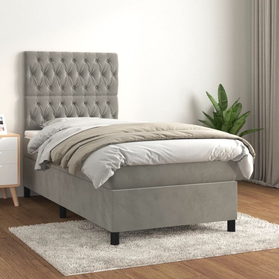 cadre de lit et matelas Gris clair 100x200cm Velours