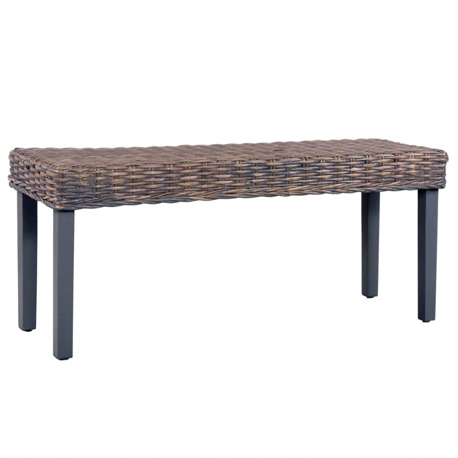 Banc 110 cm Gris Rotin naturel kubu et bois de manguier massif