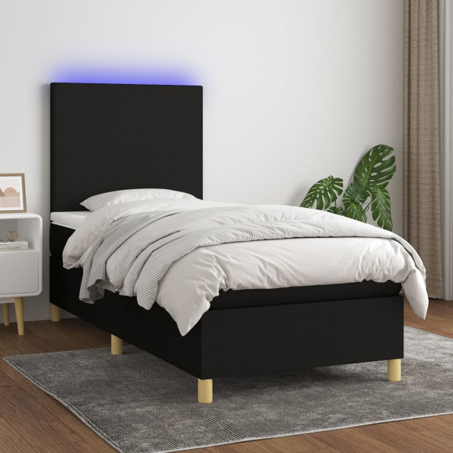 cadre de lit et matelas et LED Noir 100x200 cm Tissu