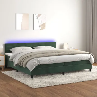 cadre de lit avec matelas LED Vert foncé 200x200 cm