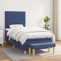 cadre de lit avec matelas Bleu 100x200 cm Tissu