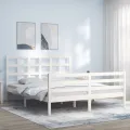 Cadre de lit avec tête de lit blanc 160x200 cm bois massif