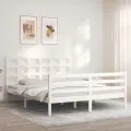 Cadre de lit avec tête de lit blanc 160x200 cm bois massif