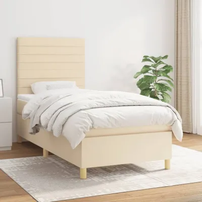 cadre de lit et matelas Crème 90x190 cm Tissu