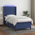 cadre de lit matelas et LED Bleu 80x200cm Tissu