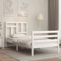 Cadre de lit avec tête de lit blanc 90x200 cm bois massif