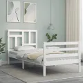 Cadre de lit avec tête de lit blanc 90x200 cm bois massif