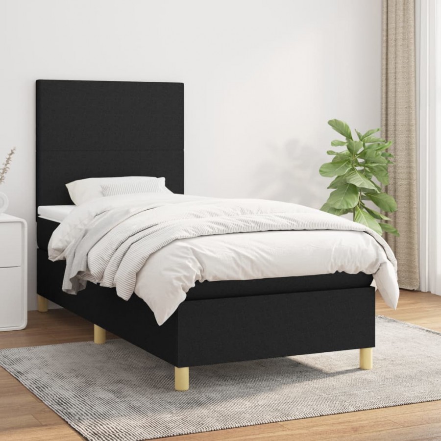 cadre de lit avec matelas Noir 100x200 cm Tissu