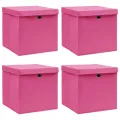 Boîtes de rangement avec couvercles 4 pcs Rose 32x32x32cm Tissu