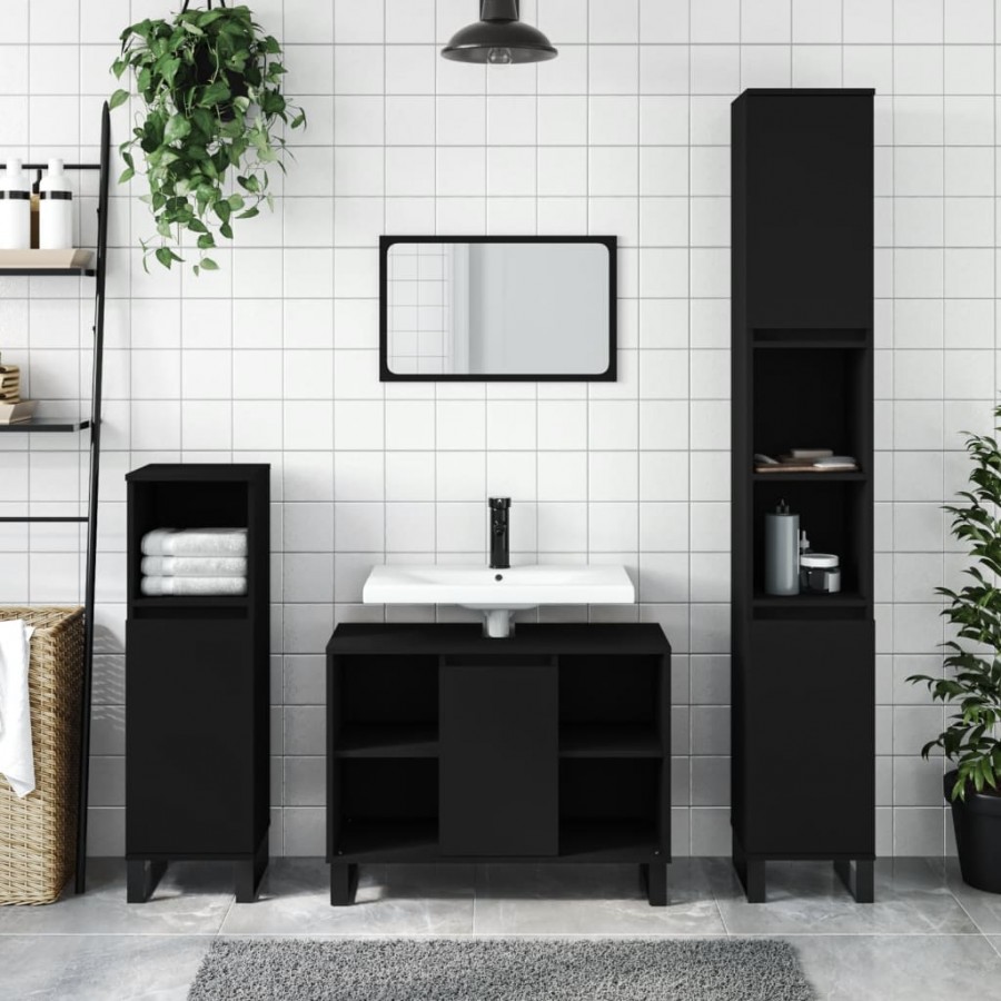 Ensemble de meubles salle de bain 3 pcs noir bois d'ingénierie