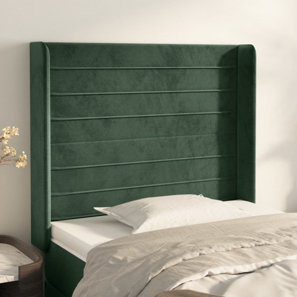 Tête de lit avec oreilles Vert foncé 103x16x118/128 cm Velours