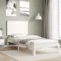 Cadre de lit avec tête de lit blanc 90x200 cm bois massif