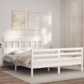 Cadre de lit avec tête de lit blanc King Size bois massif