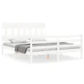 Cadre de lit avec tête de lit blanc King Size bois massif