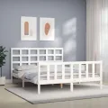 Cadre de lit avec tête de lit blanc King Size bois massif