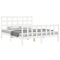 Cadre de lit avec tête de lit blanc King Size bois massif