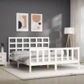 Cadre de lit avec tête de lit blanc King Size bois massif