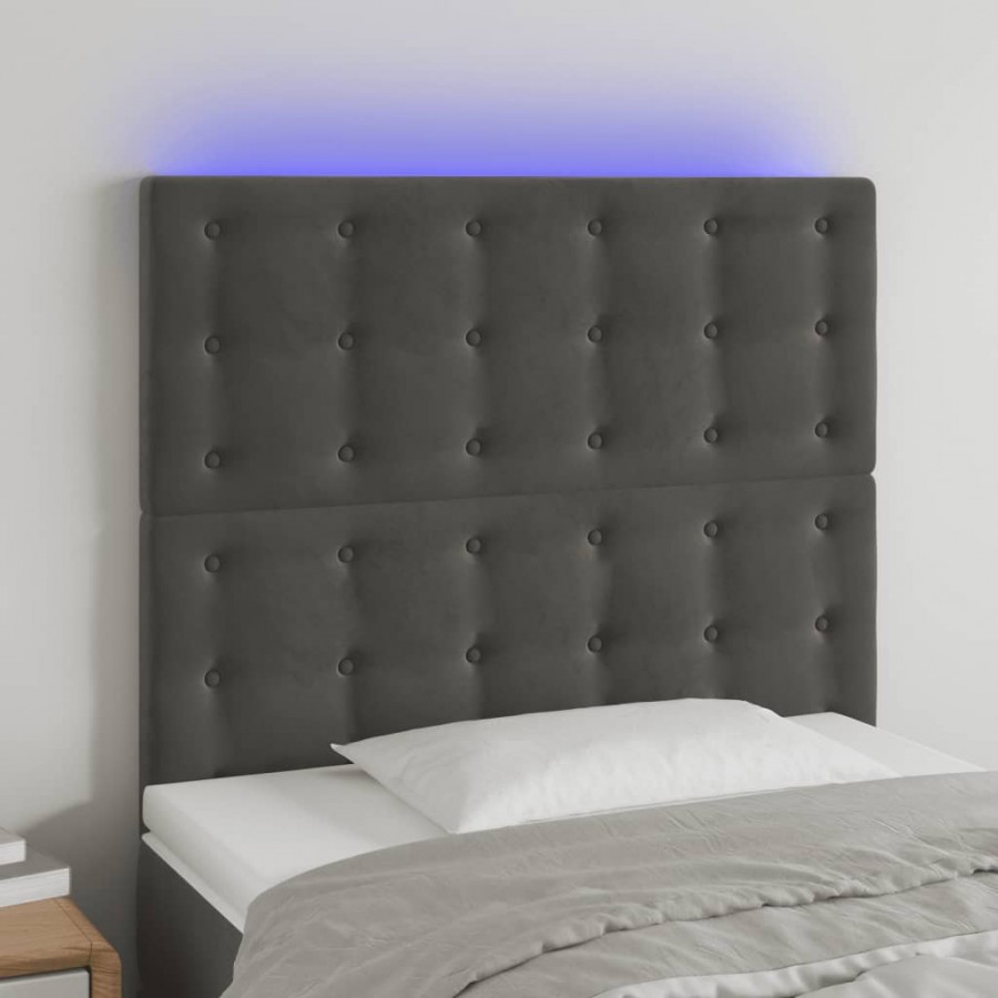 Tête de lit à LED Gris foncé 100x5x118/128 cm Velours