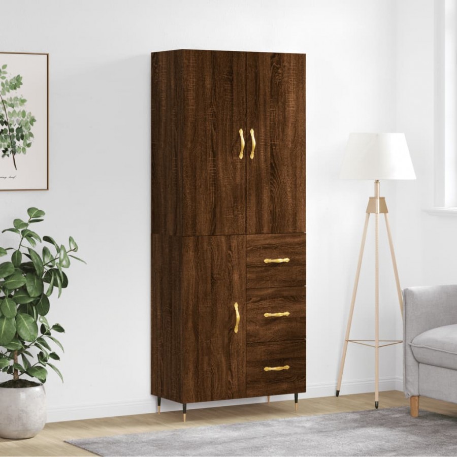 Buffet haut Chêne marron 69,5x34x180 cm Bois d'ingénierie