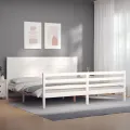 Cadre de lit avec tête de lit blanc 200x200 cm bois massif