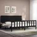 Cadre de lit avec tête de lit noir 200x200 cm bois massif