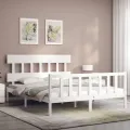 Cadre de lit avec tête de lit blanc King Size bois massif