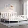 Cadre de lit avec tête de lit blanc 200x200 cm bois massif
