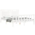 Cadre de lit avec tête de lit blanc King Size bois massif