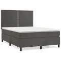 cadre de lit et matelas Gris foncé 140x190cm Velours