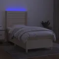 cadre de lit matelas et LED Crème 90x190 cm Tissu