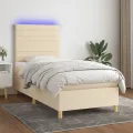 cadre de lit et matelas et LED Crème 90x190 cm Tissu
