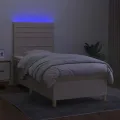 cadre de lit et matelas et LED Crème 90x190 cm Tissu