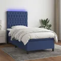 cadre de lit avec matelas et LED Bleu 80x200cm Tissu
