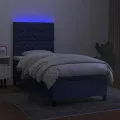 cadre de lit avec matelas et LED Bleu 80x200cm Tissu
