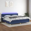 cadre de lit et matelas et LED Bleu 200x200 cm Tissu