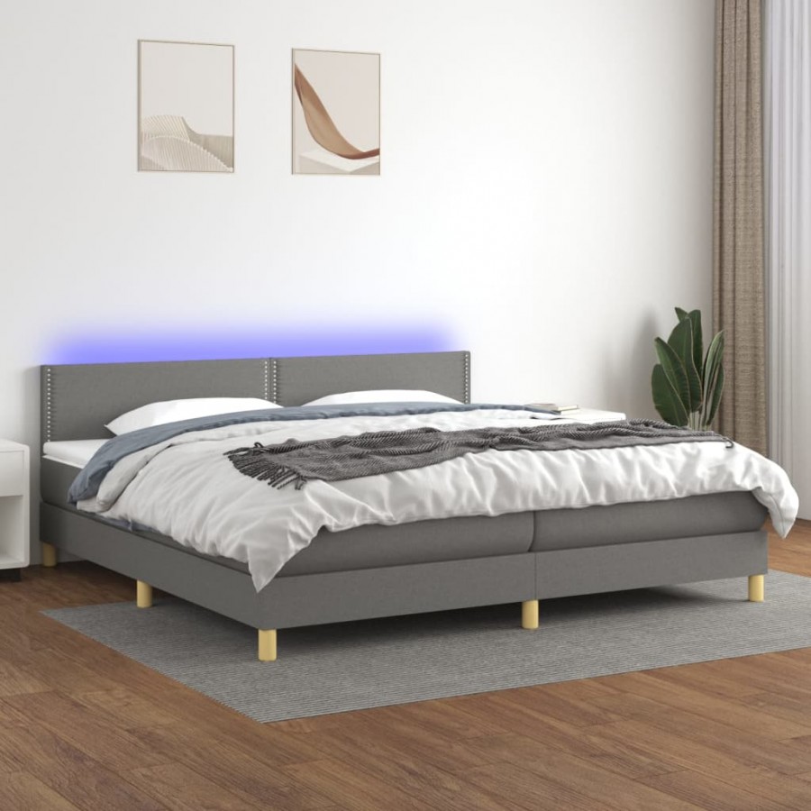 cadre de lit et matelas et LED Gris foncé 200x200 cm