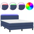 cadre de lit avec matelas LED Bleu 140x200 cm Tissu