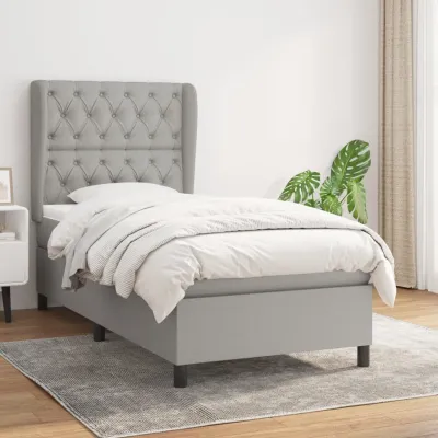 cadre de lit avec matelas Gris clair 80x200 cm Tissu