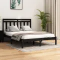 Cadre de lit Noir Bois de pin massif 140x190 cm